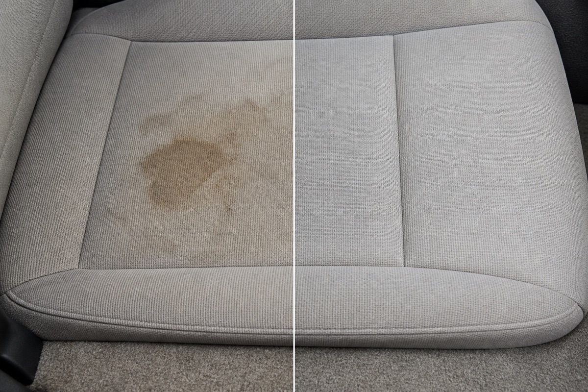 Fabric-seat extraction service example shown before and after cleaning