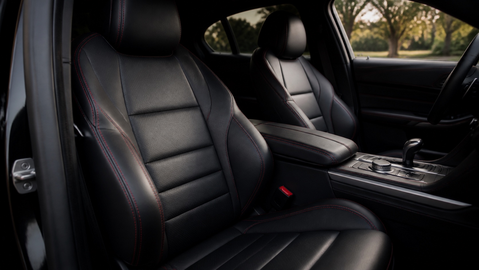 Pristine black leather car interior